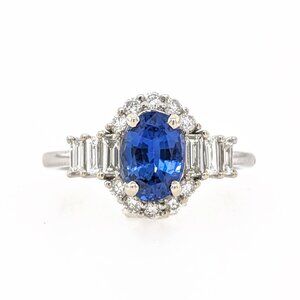 1ct Ceylon Blue Sapphire Ring in Solid 14K White Gold with Natural Diamonds